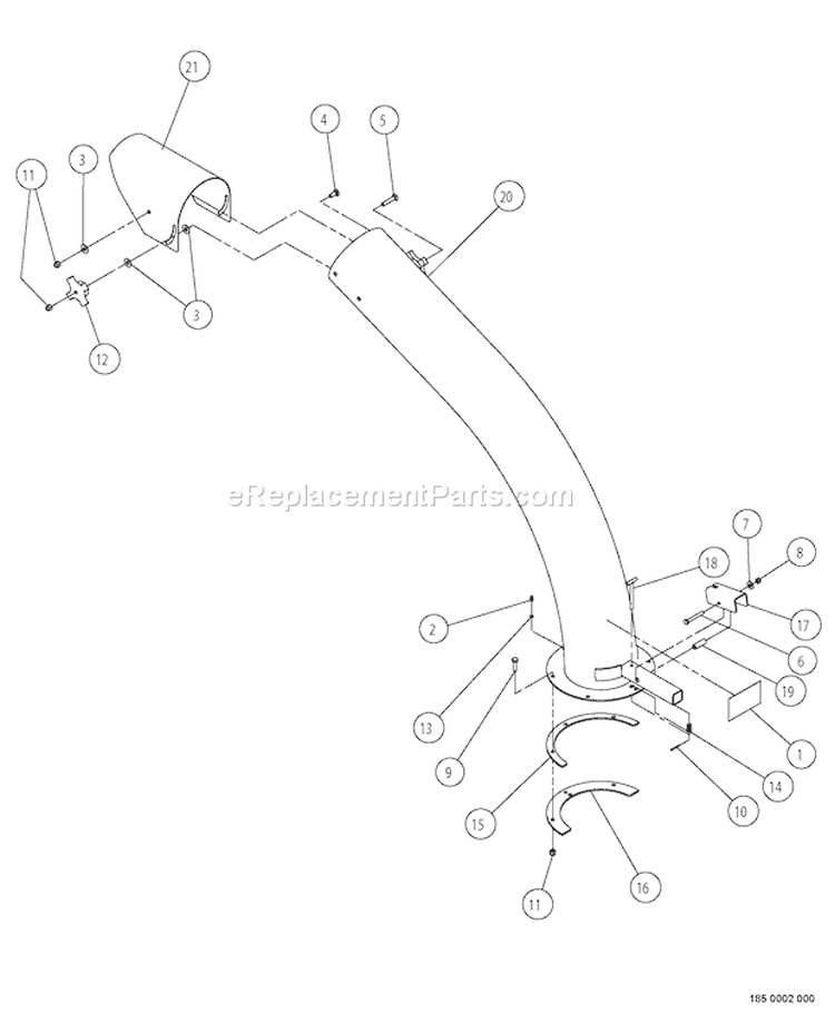 DischargeáTubeáAssembly Diagram and Parts List for CH922DH 74950 Bear Cat Chipper Shredder